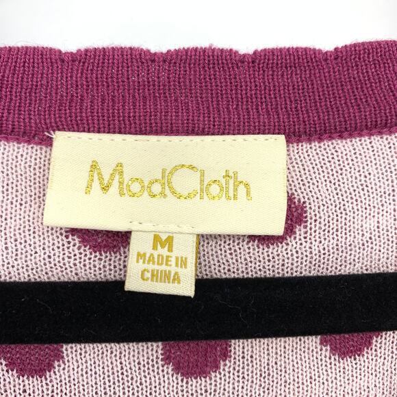 ModCloth 3/4 Sleeve Cardigan Sweater Womens Size Medium Purple White Polka Dot - Picture 5 of 6